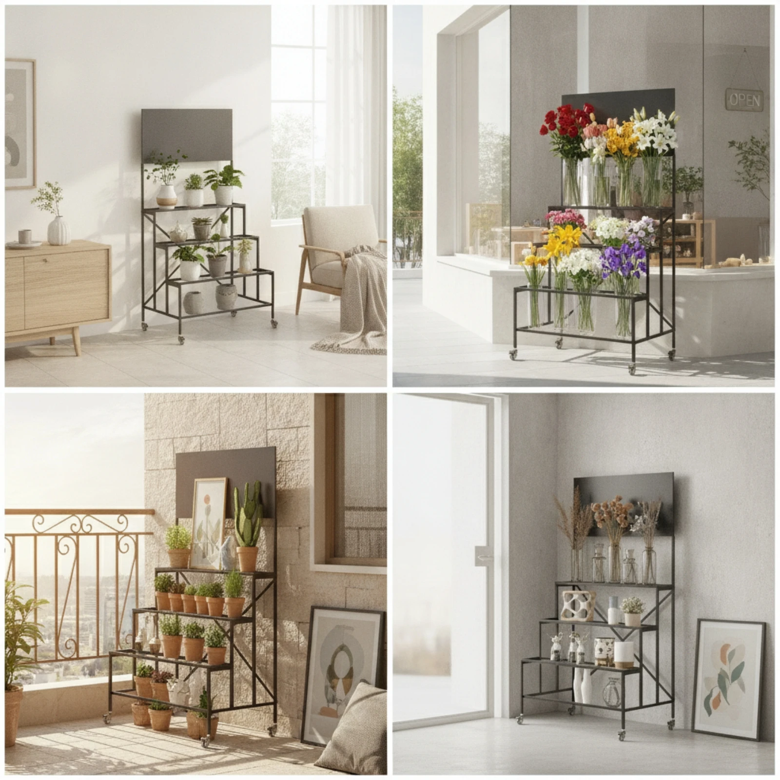Tiered Flower Display with Wheels Rolling Tiered Flower Display Stand Plant Rack with Wheels Mobile Furniture Stable