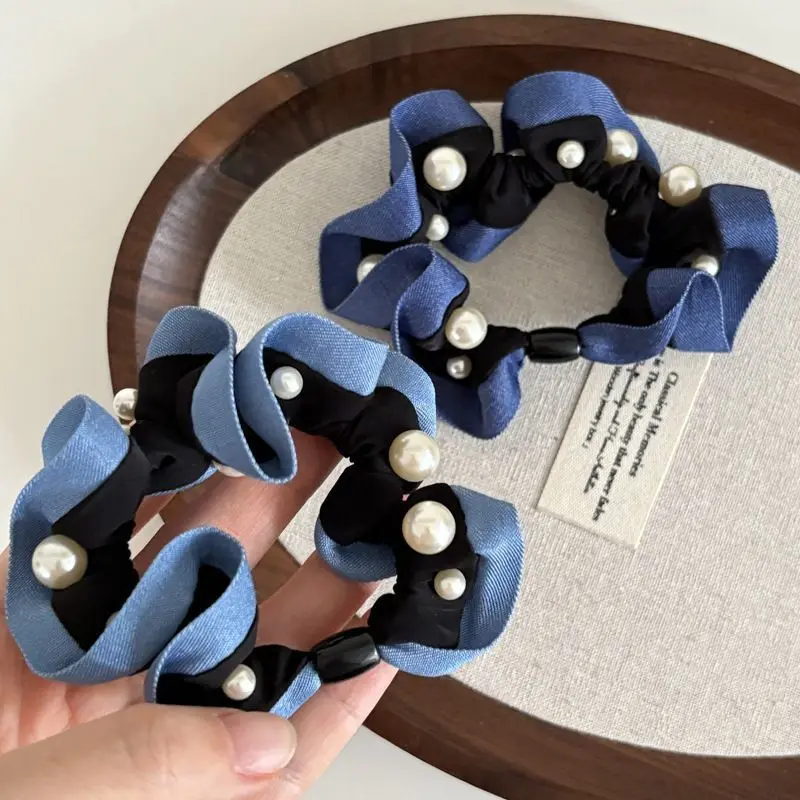 

3pc Fashion Denim Style Peal Elastic Hair Ties Rings Rope for Women Girls for Hair Accessories Ponytail Holder