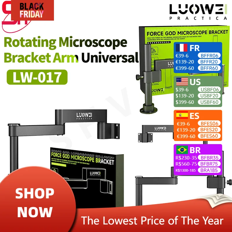 LUOWEI LW-017 Microscope Universal Metal Bracket Arm 360° Rotating Column Wall Mount Retractable Foldable Lifting, Fixing Tools