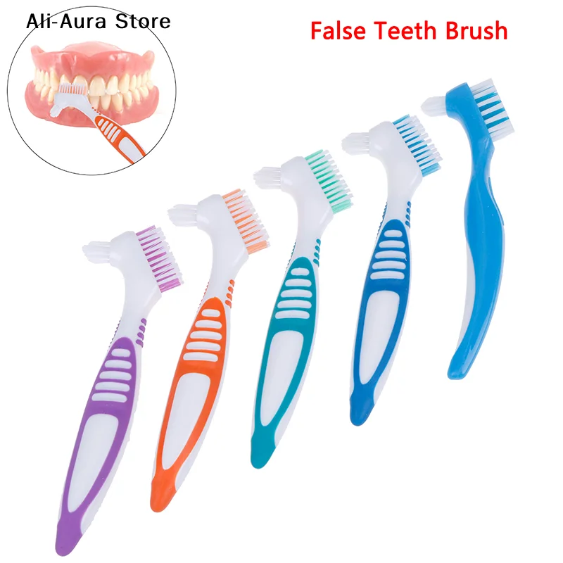 

1Pcs Multi-Layered Bristles Denture Cleaning False Teeth Brush Oral Care Non-slip Ergonomic Rubber Handle Dual Heads