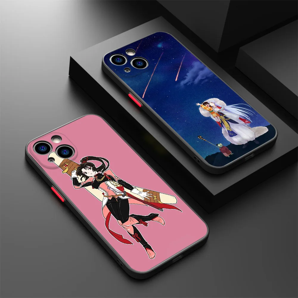 Phone Case For iPhone 16 Plus 15 Pro Max 14 7 8 Plus XR SE 11 12 13 Mini X XS Inuyasha Sesshomaru Anime Black Translucent Cover