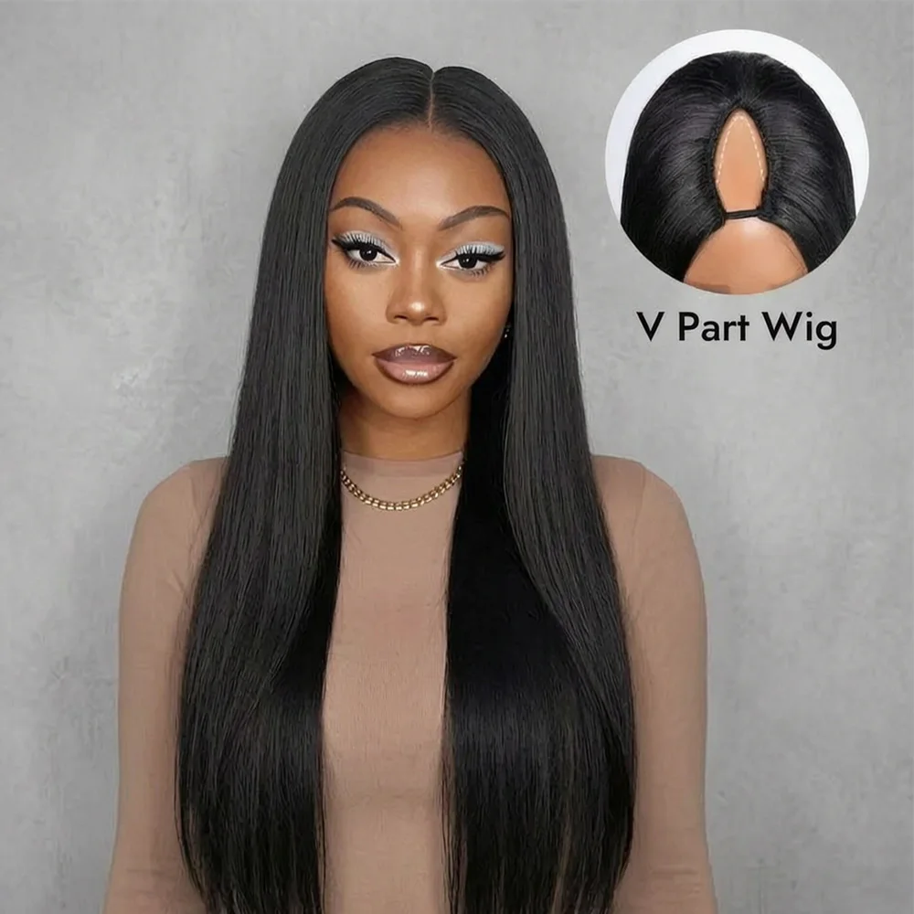 220% Density Straight Hair V Part Wig 30 32 Inches Upgrade Human Hair Head Clip In Half Wig Brazilian Glueless Wigs For Black Women - view 2