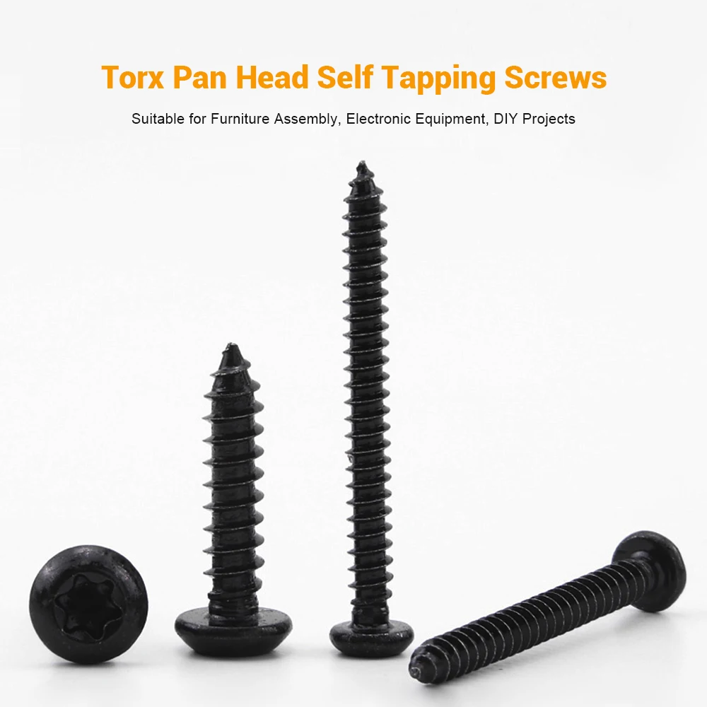 JUIDINTO 10-50pcs/bag Black 304 Steel Torx Pan Head Self Tapping Screws M2 M2.3 M2.6 M3 M3.5 M4 M5 M6 Six-Lobe Drive Wood Screw