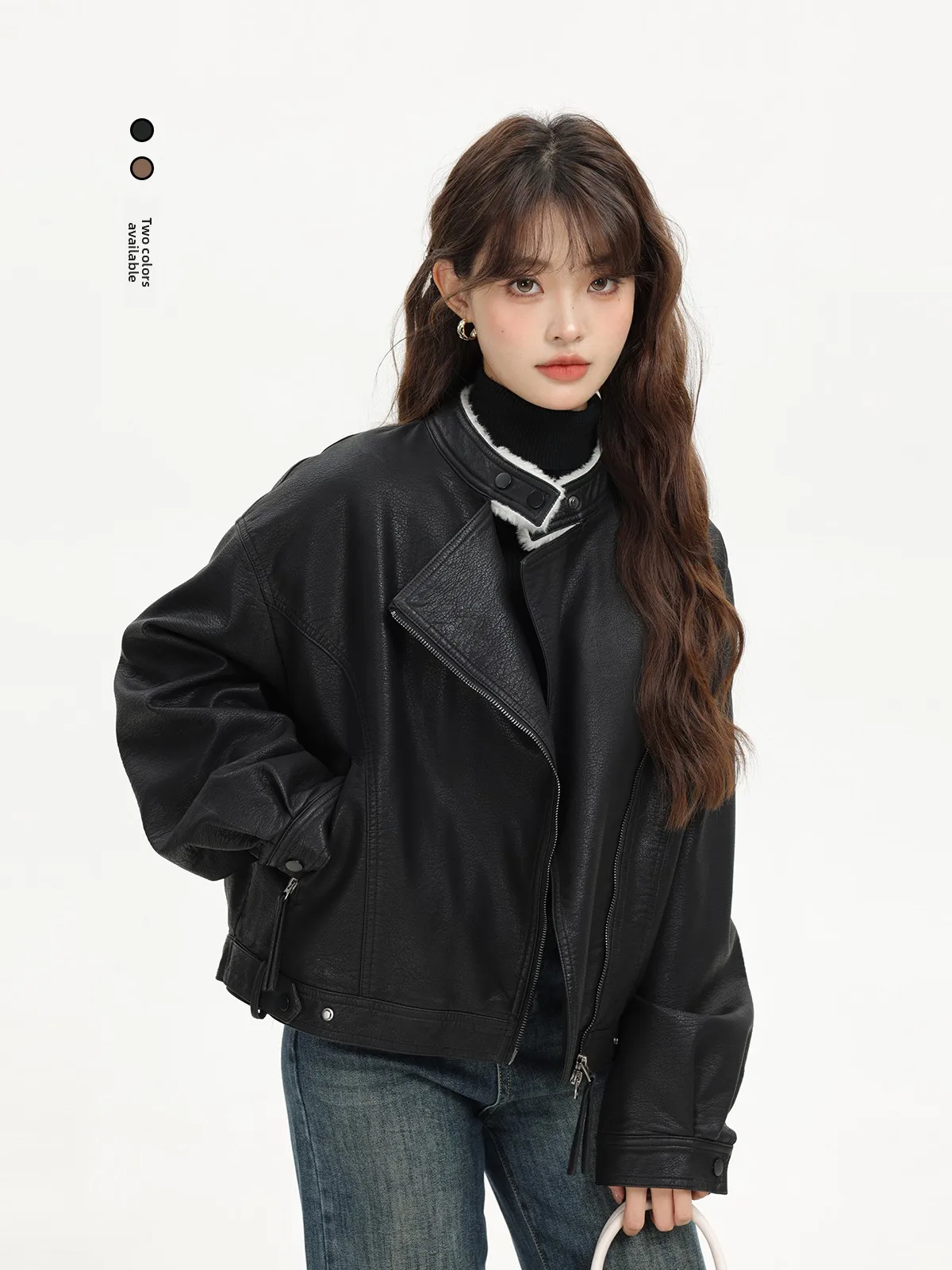 Xinmon Premium American Retro Stehkragen Fce gefüttert Winter ort Motorrad Jaet Ledermantel Damen Faion Oberbekleidung