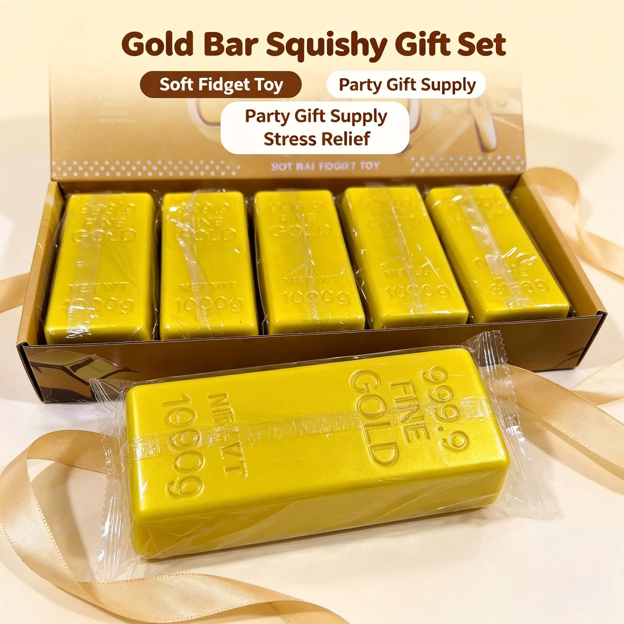 Gold Bar Slow Rising Squishy Gift Set PU Soft Simulation Gold Brick Stress Relief Fidget Toy Cute Desktop Decoration Gift