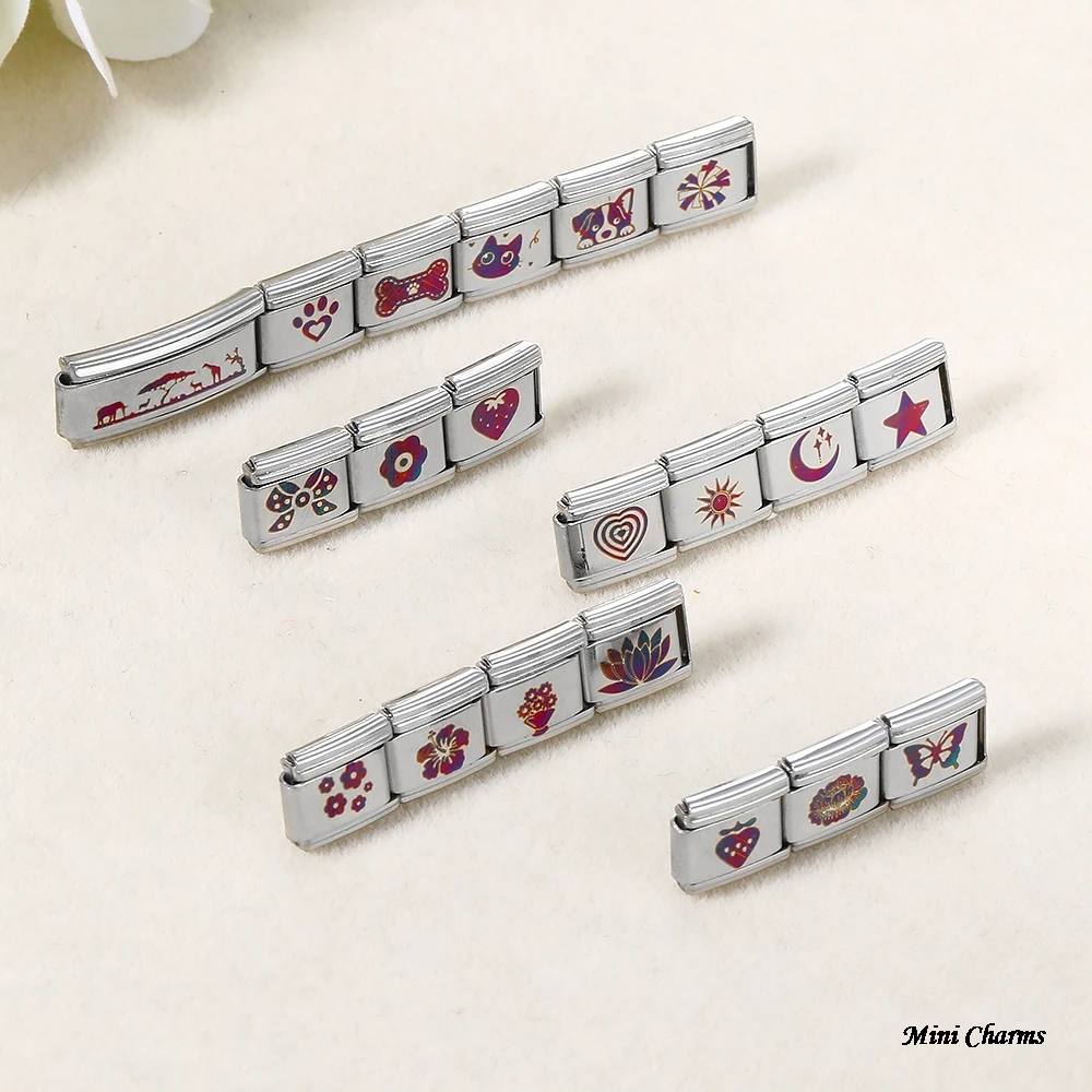 Herz Schmetterling Blume Stern Mond Katze Hund UV-Laser-Gravur Italienischer Charm-Anhänger Passend für 9mm Mode Edelstahl-Armband Schmuck – Detail 5