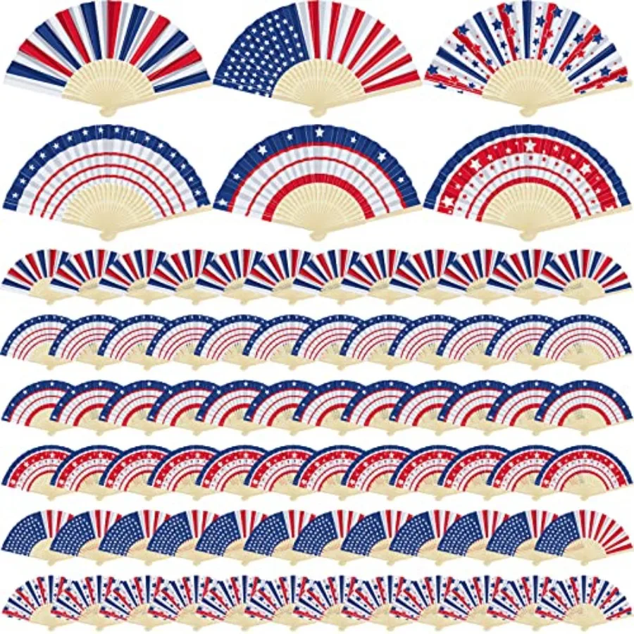 

Hoteam 72 Pcs American Handheld Folding Fan Patriotic Party Favors 6 Style 250th Anniversary Decorative Fans 4th of July Gifts