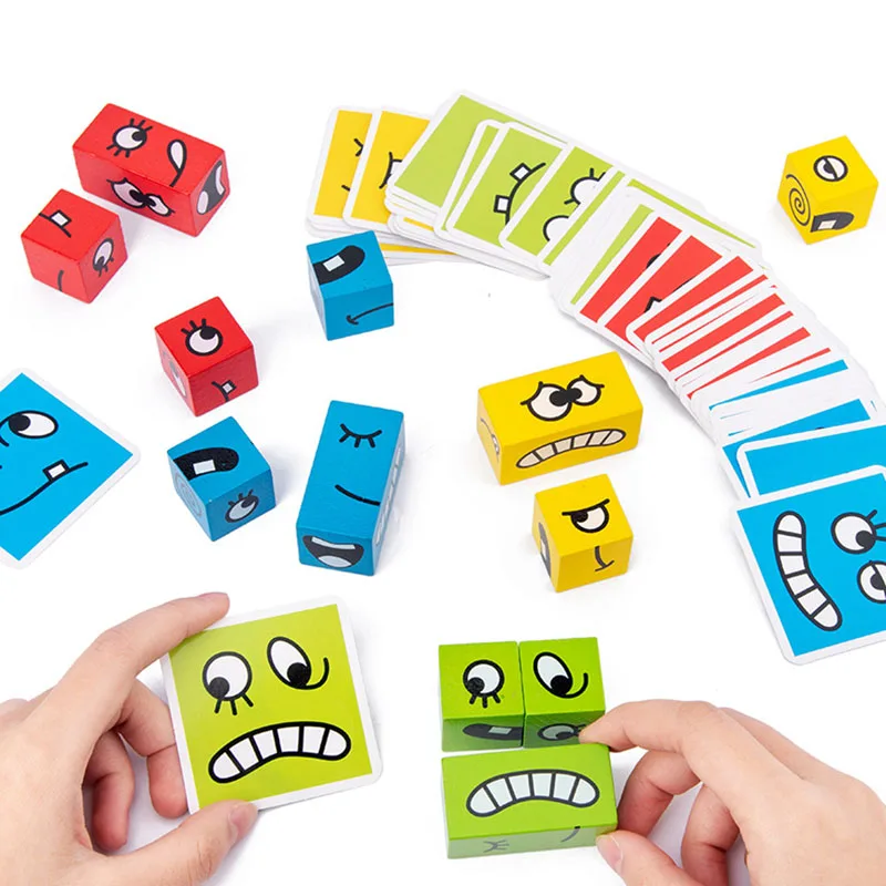 Cube Table Games Expression Puzzle Face Change Cube Building Blocks Toys Early Learning Educational Match Toy for Children Gift