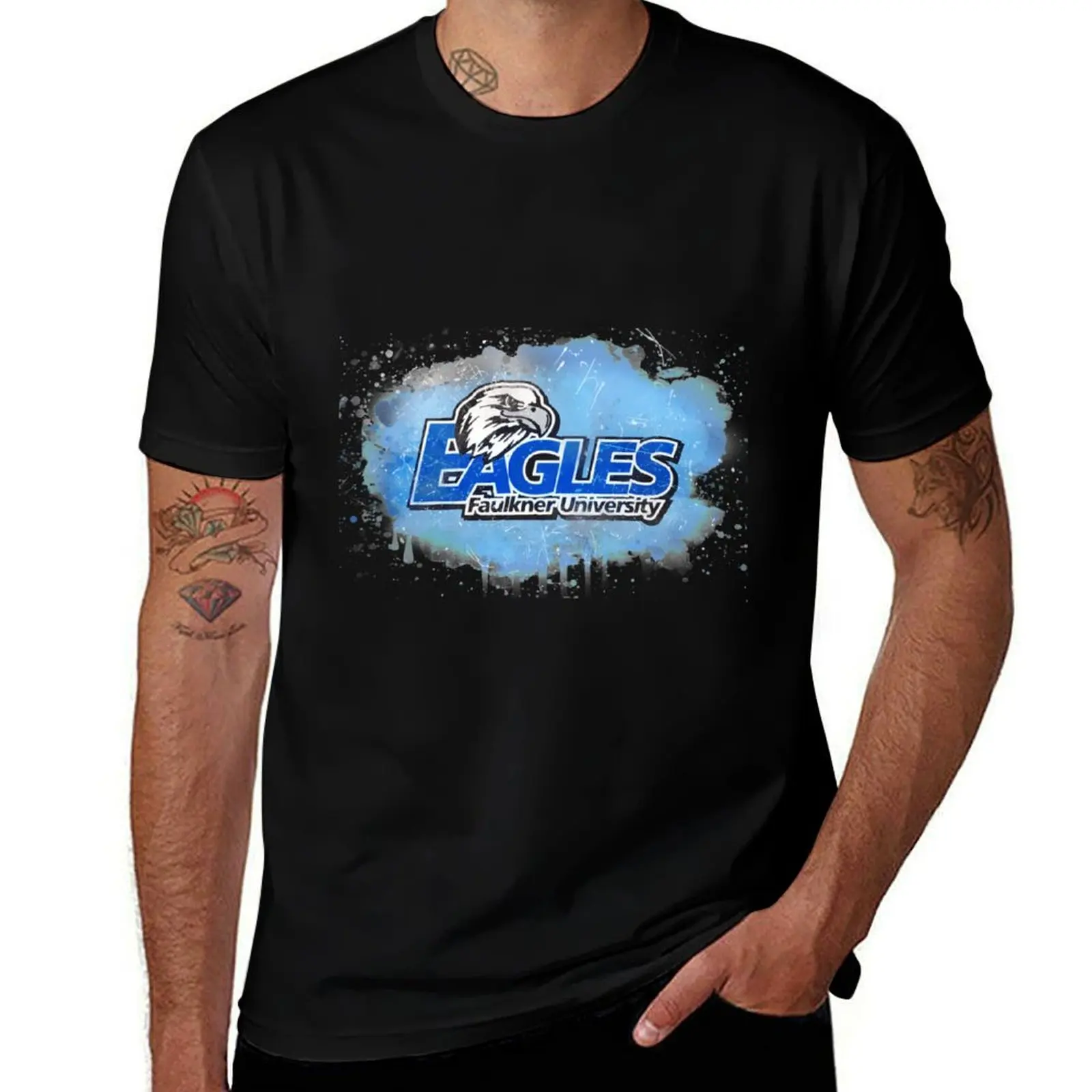 Faulkner University Rustic Watercolor Logo T-Shirt Basic Casual Wear Short Sleeve Top T-Shirt