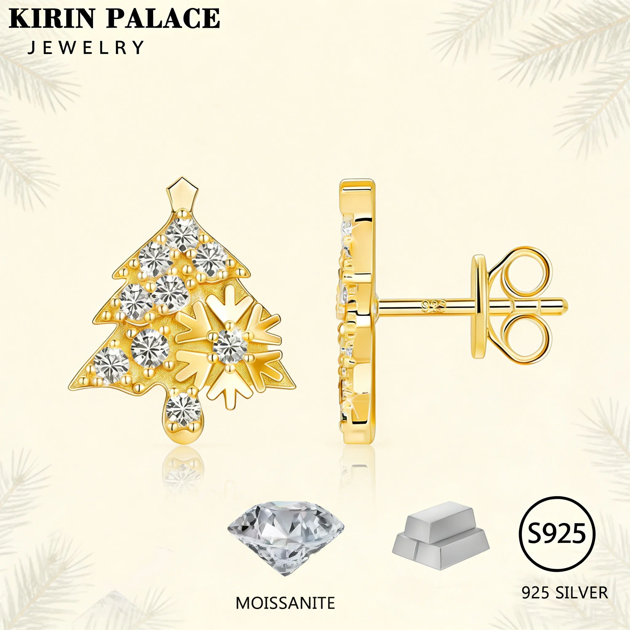

2025 New Arrival 925 Sterling Silver Christmas Tree Snowflake Stud Earrings Moissanite Festive Jewelry for Women Holiday Gifts