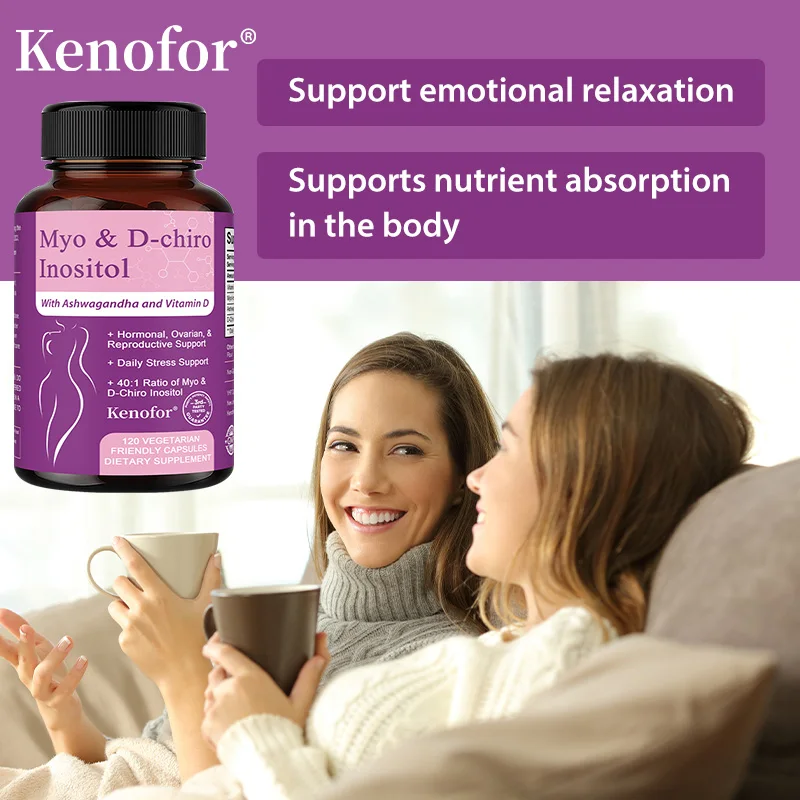 مكمل إينوسيتول للنساء، مع أشواغاندا وفيتامين د3، يدعم صحة الأعصاب، صحة المرأة، 120 كبسولة