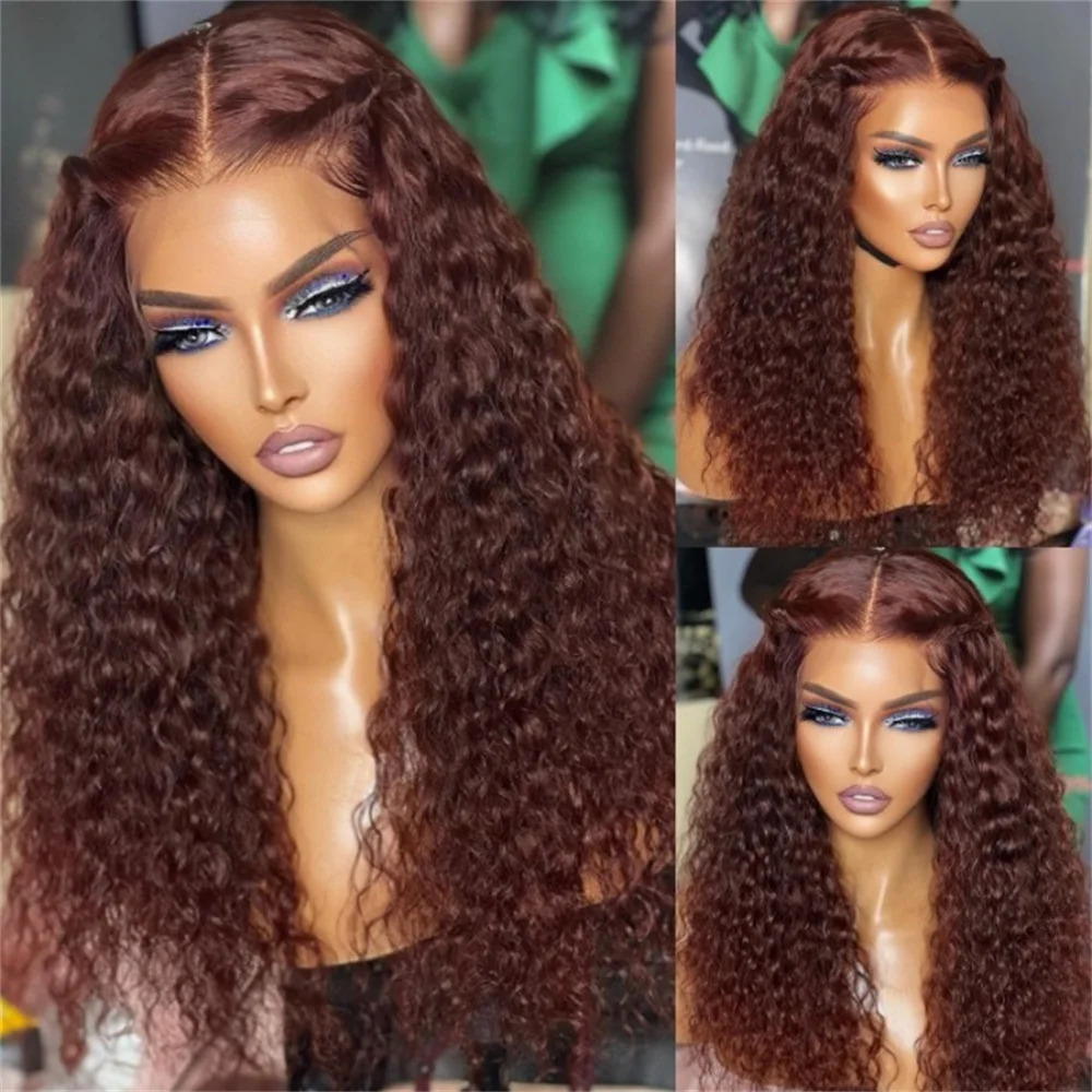 

Chocolate Brown Tight Curly Human Hair Wig 13x6 Lace Front Wig Colored Deep Curly Lace Frontal Wig For Women 100% Human Hair