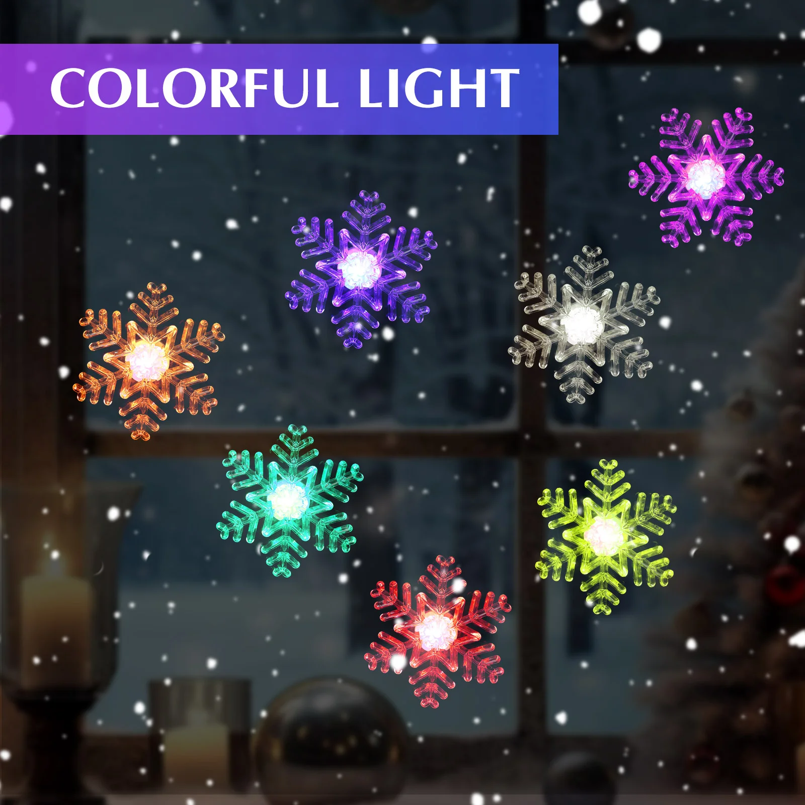 Veilleuse à ventouse pour décoration de fenêtre, lampe de Noël, ornement de Noël, lumières de fête de flocon de neige, 5 pièces