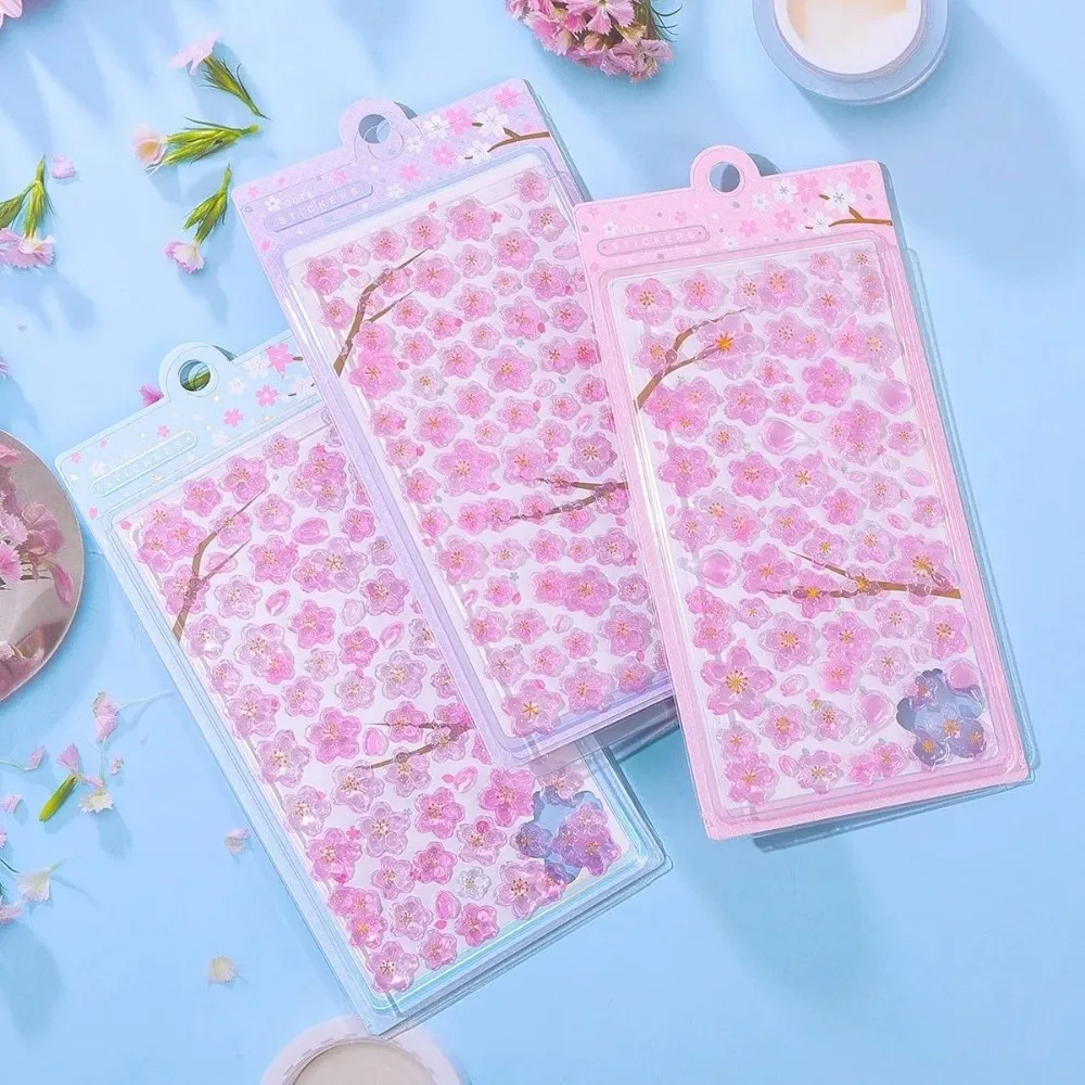Solid Crystal Sakura Crystal Stickers DIY Journaling Decals Cherry Blossom Petal Stickers Drop 3D Relief Stickers