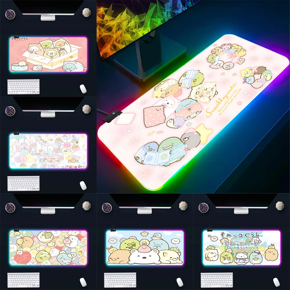 

Cute kawaii Sumikko Gurashi RGB Pc Gamer Keyboard Mouse Pad Mousepad LED Glowing Mouse Mats Rubber Gaming Computer Mausepad