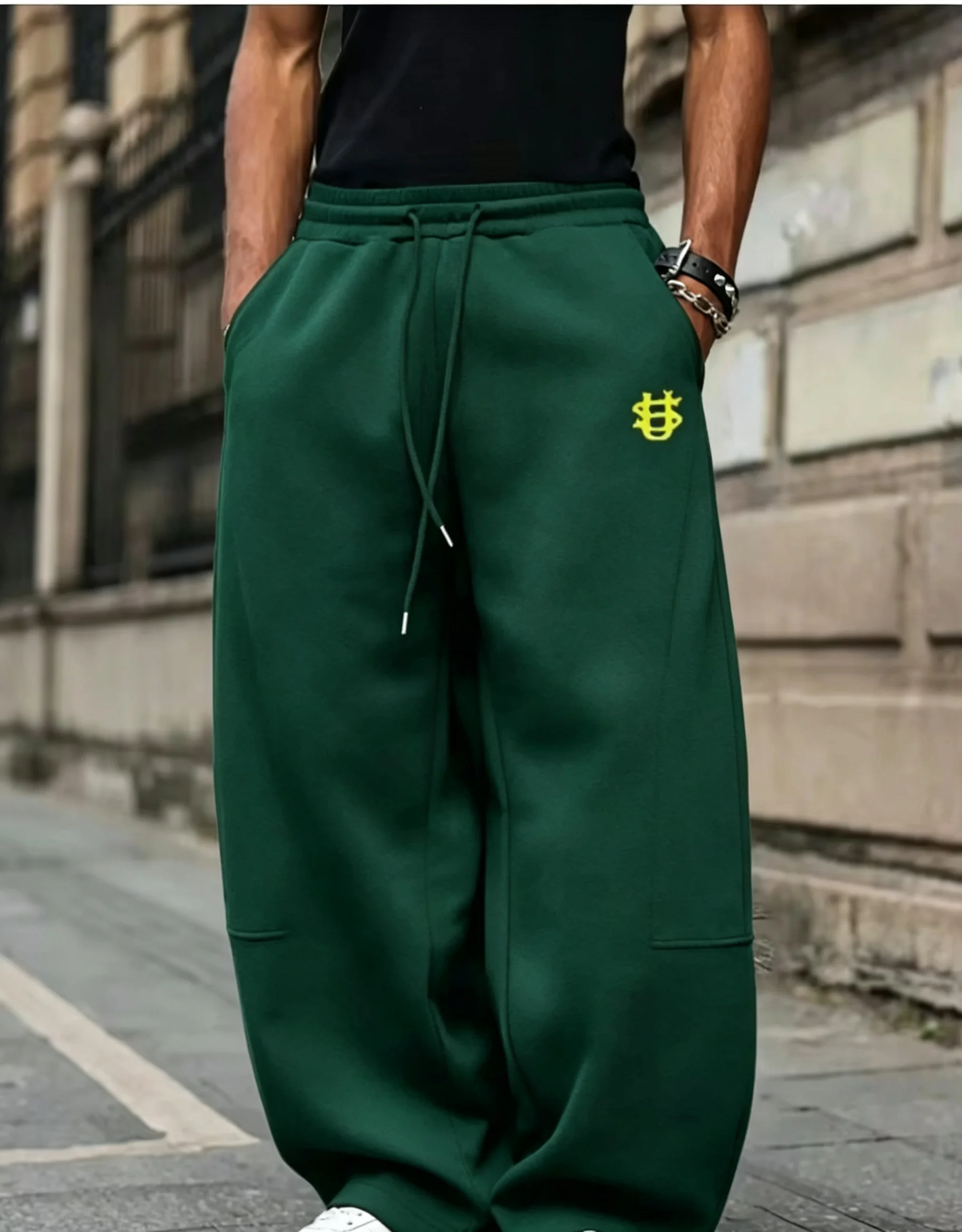 2026 Herren Streetwear Weitbeinige Jogginghose, Dollarzeichen-Stickerei, Lässige Sport-Langhose, Coole Modische Herbsthose, Ideal – Detail 11