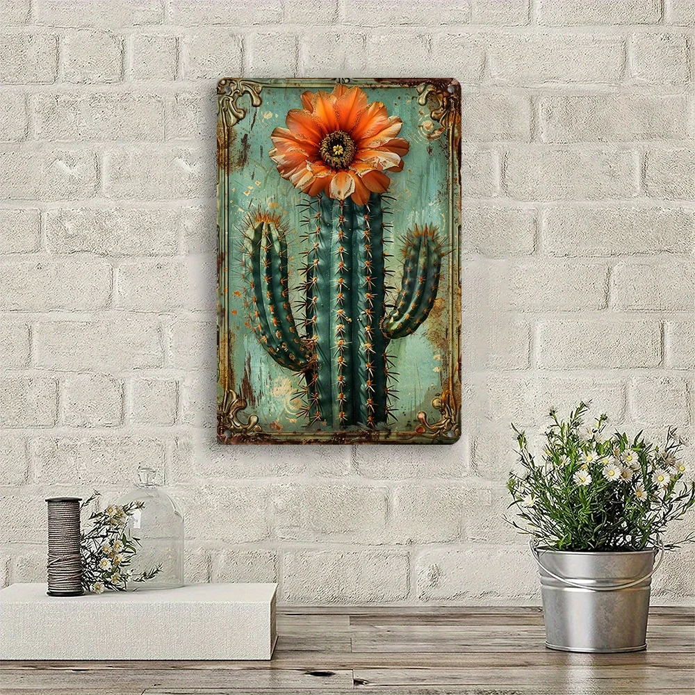 1PC Vintage Cactus Flower Iron Sign Wall Art Decoration for Home Bar Cafe Garage Cactus Bouquet Room Decorative Signs