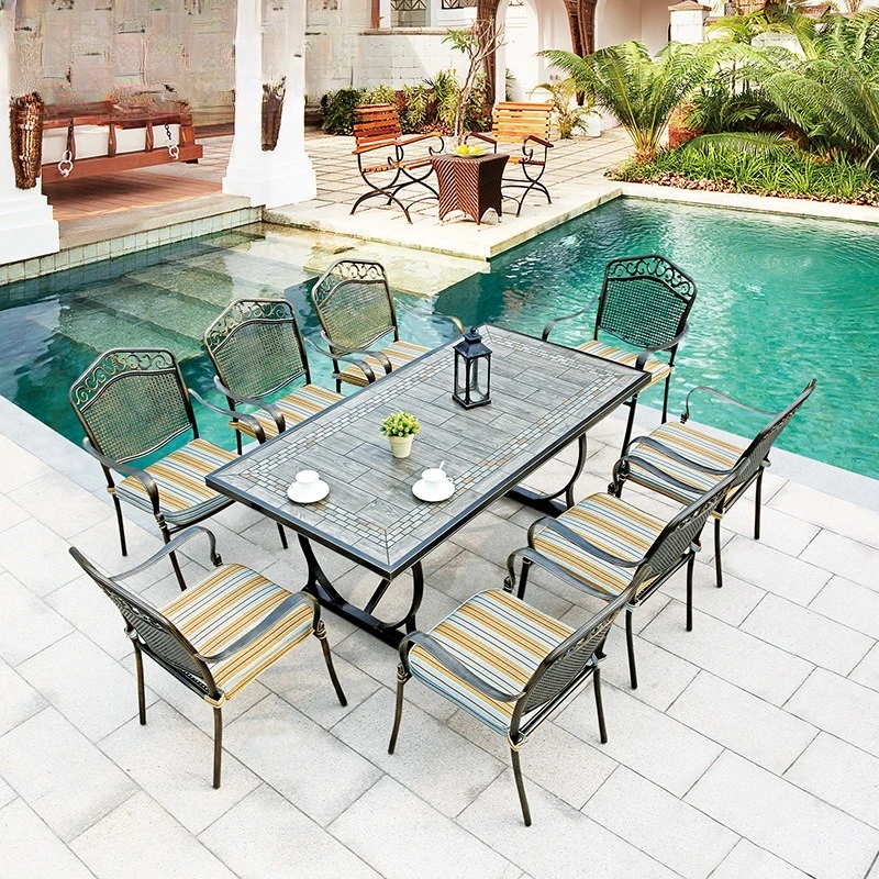 

Outdoor tables and chairs courtyard European cast aluminum three-five-piece terrace open-air outdoor garden wrought iron