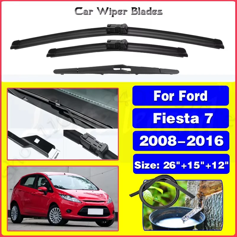 

For Ford Fiesta 7 2008-2016 Windshield Windscreen Front Rear Window 26"+15"+12" Silent upgrade version Wiper Blades Set