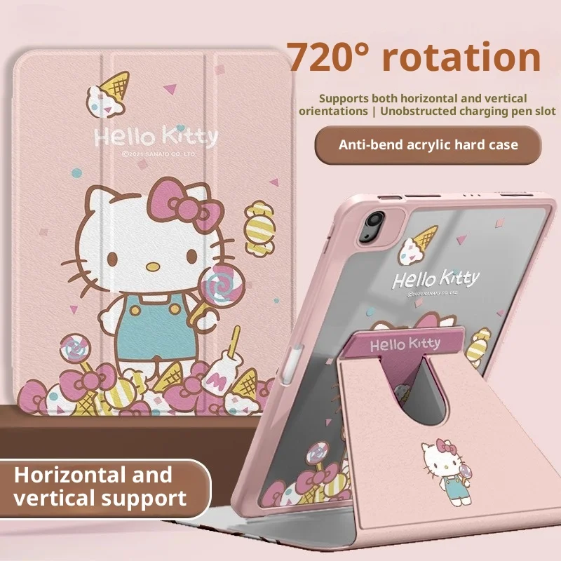 

MINISO Hello Kitty For iPad Case ipad 8/9/10/11 A16 10.2in 11in Protective Shell Air3 4 5 10.9in M2 M3 Pro 4 5 6 M4 Tablet Cover