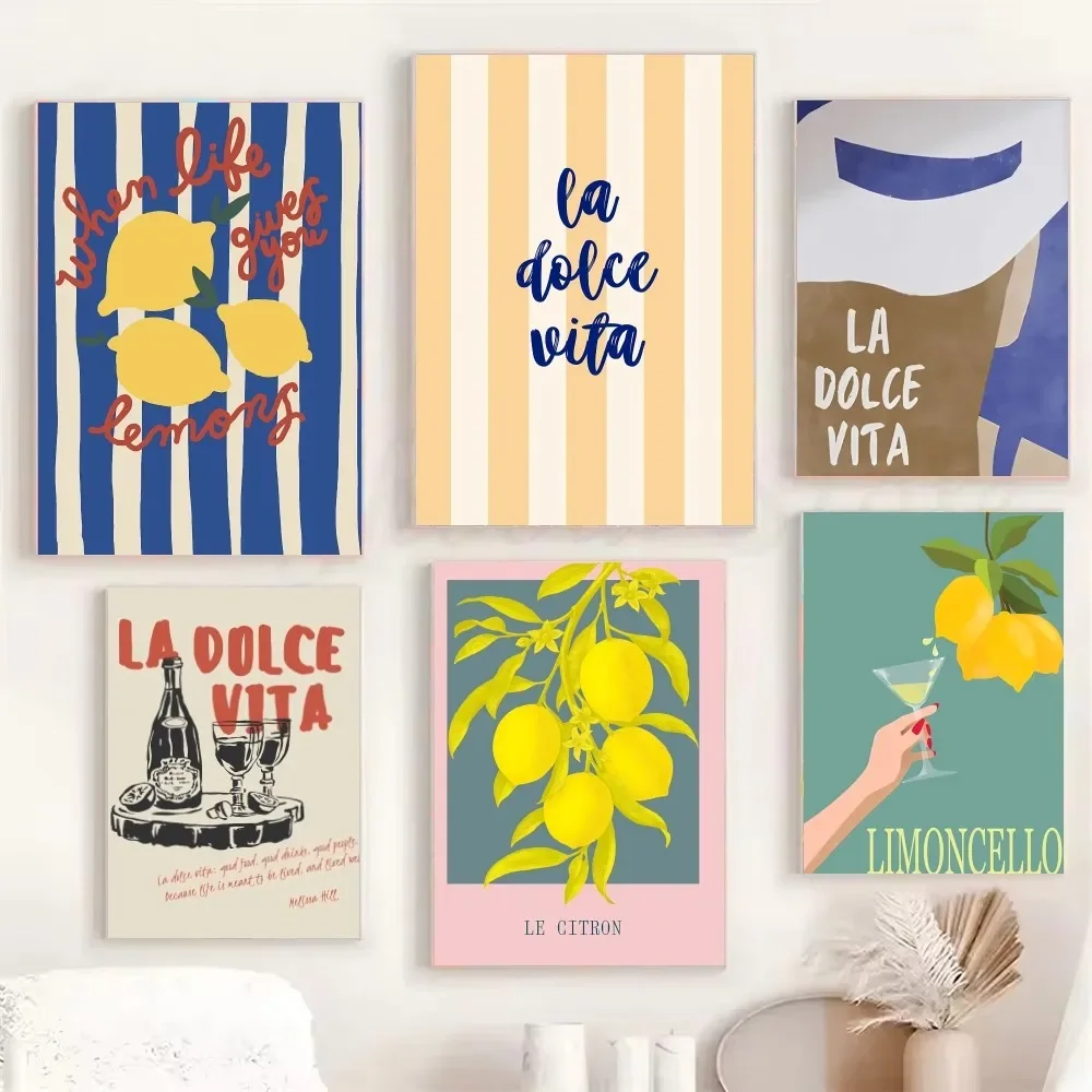 الحد الأدنى لا دولتشي فيتا الليمون قماش المشارك الفاكهة الليمون الطازجة جدار الفن لغرفة المعيشة الحديثة غرفة نوم بار مقهى وديكور المنزل l