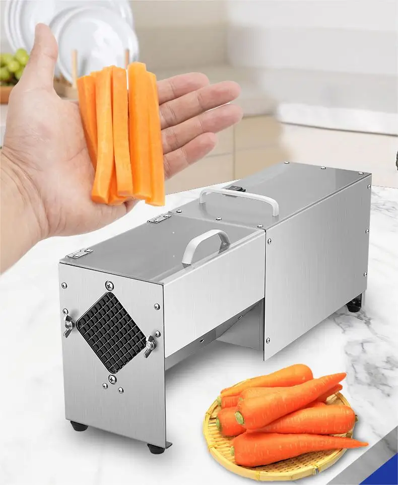 Elektrische roestvrijstalen automatische snijder voor groente, fruit, aardappel, ui, komkommer, wortel, zoete aardappel snijden