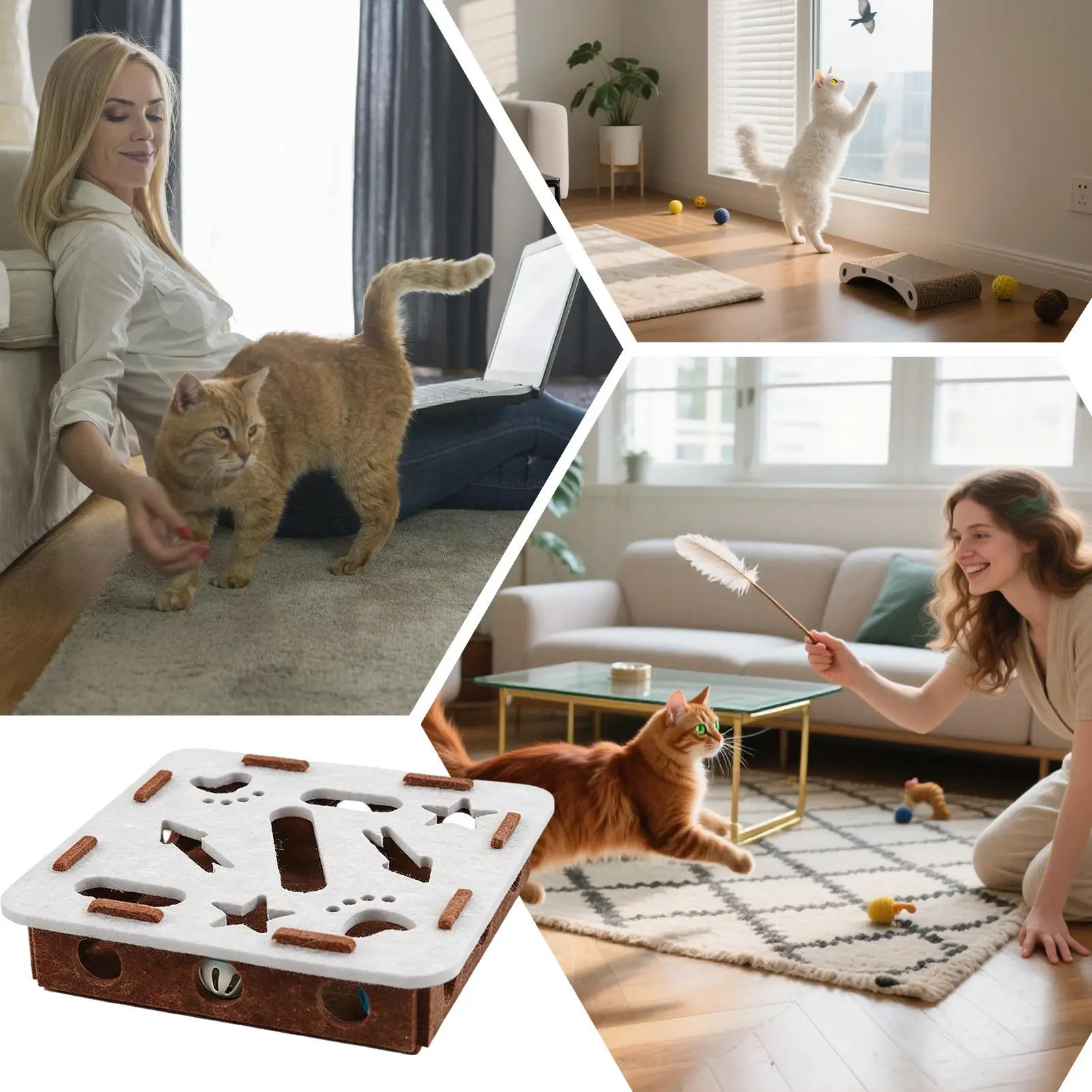 

Интерактивная игрушка-когтеточка для кошек из фетра с 2 шариками-колокольчиками: развивающая головоломка для физической и умственной стимуляции