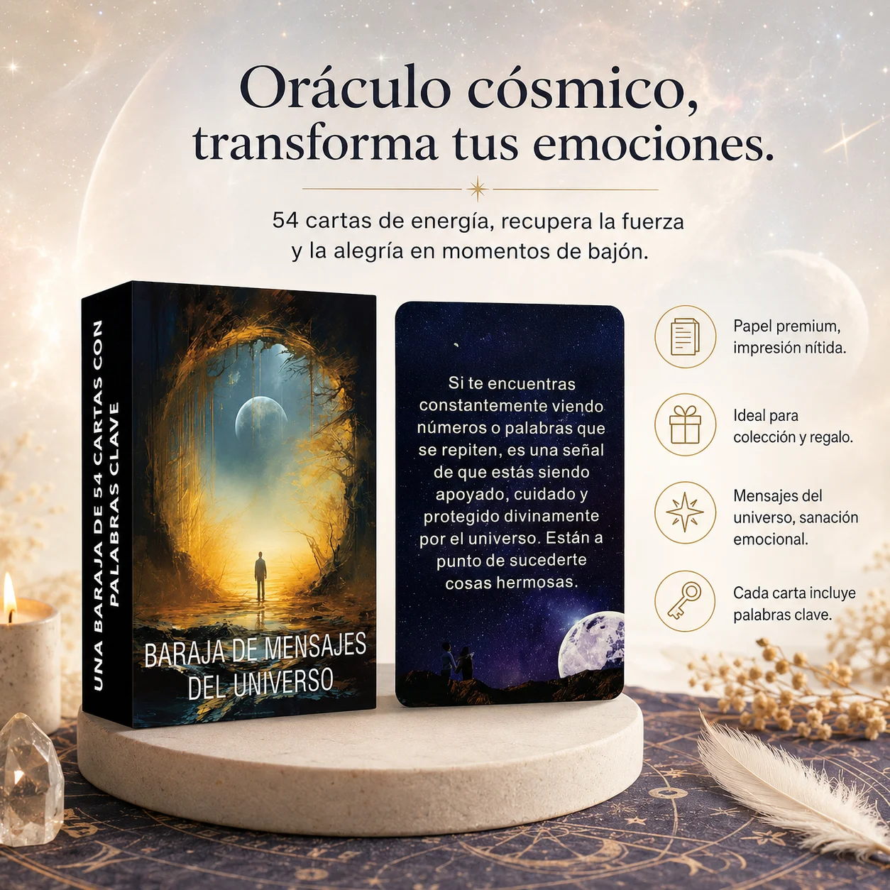 

54 Spanish Universe Message Oracle Cards with Keywords, Tarot Series, Spiritual Growth, Healing & Guidance Deck, 12×7 cm