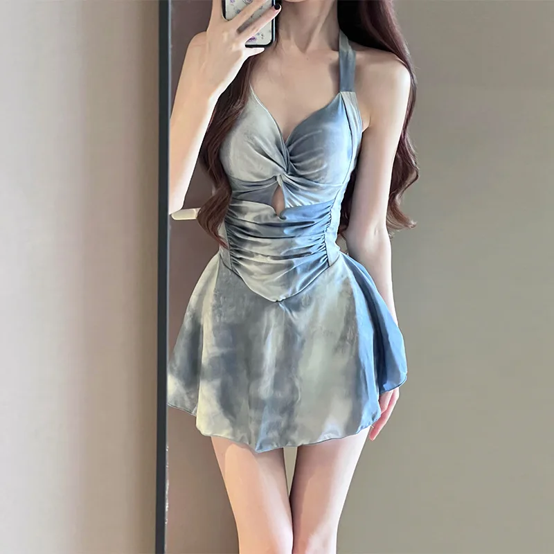 2024 New Swimsuit Female Conservative Fairy Fan Belly Thin One-piece Spa Summer Fashion Conservative Skirt Swimsuit