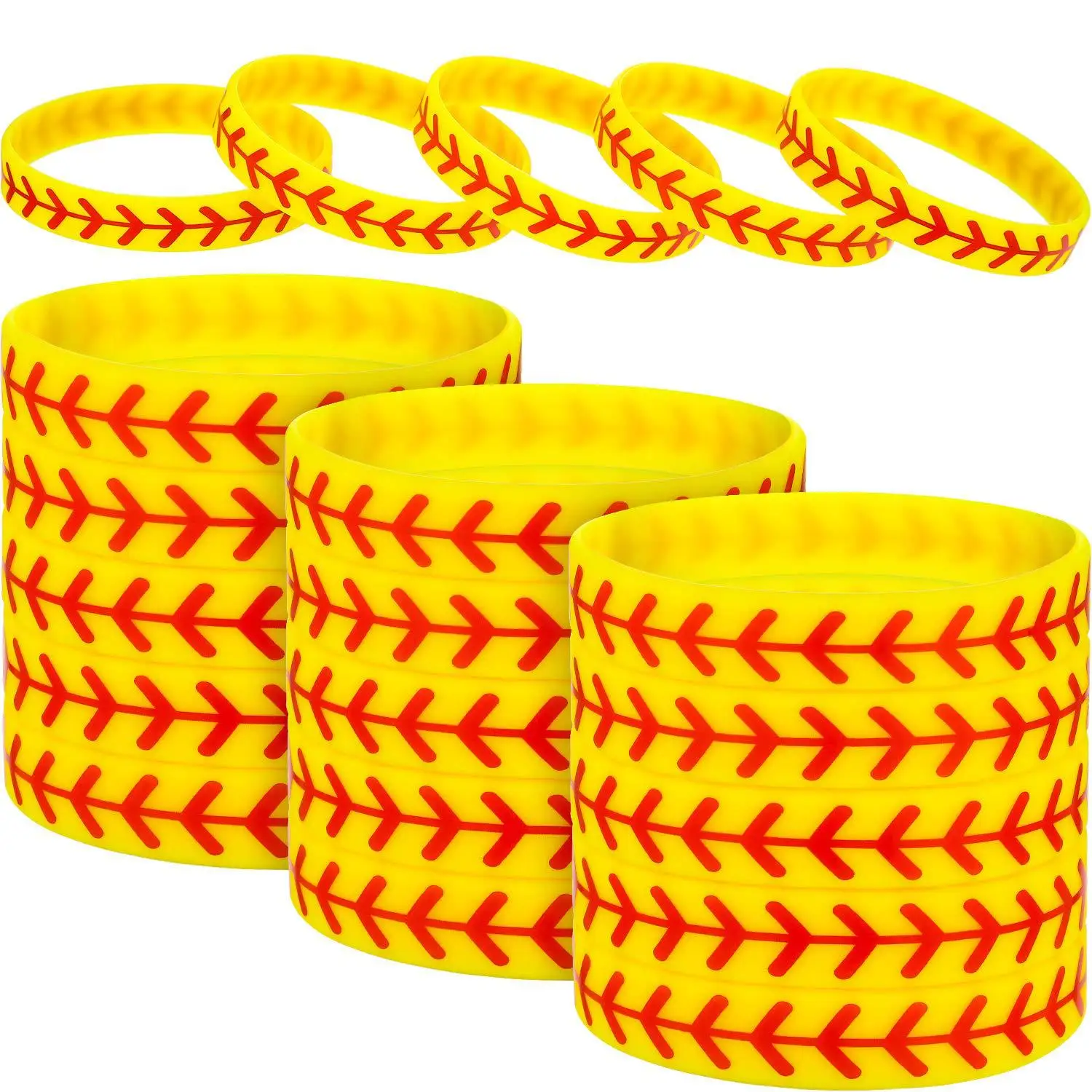 100PCS Softball Silicone Bracelet Sports Rubber Band Men Women Silicone Baseball Sports Bracelets Fashion Accessories