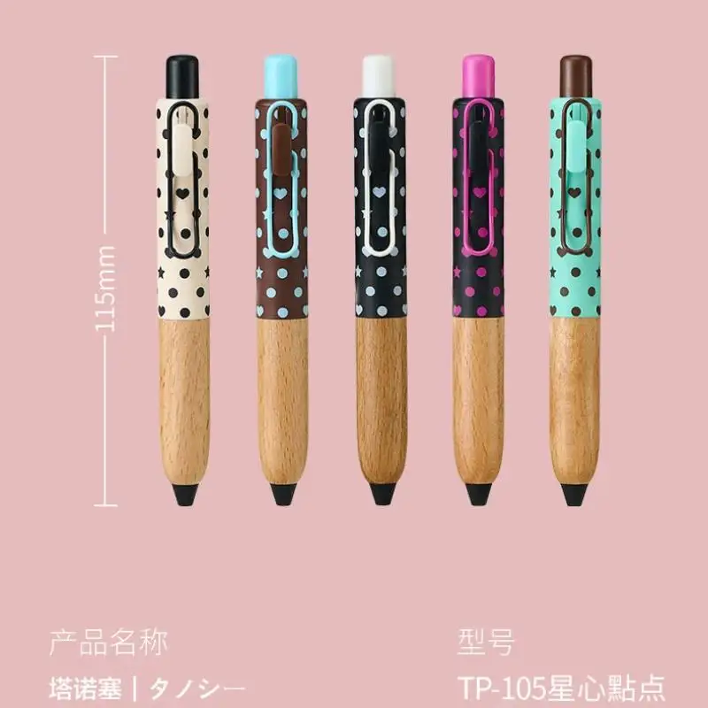 TANOOCI Limited Polka Dot Chubby Pen,0.5mm Ergonomic Wooden Grip With Imported Ink,Cute Aesthetic Journaling&Desk Metal Gel Pen