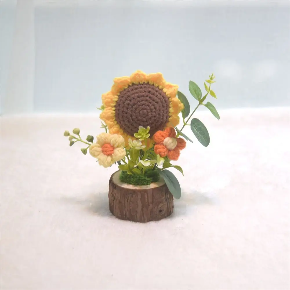 Handmade Crochet Flower Potted Simulation Flower Desktop Ornament Hand Woven Flower Cute Finished Knitting Flowers