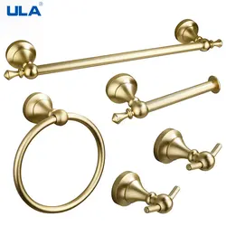 ULA Bathroom Shelf Hooks Hardware Set Robe Wall Hooks Towel Rail Bar Rack Shelf Tissue Paper Holder Black Gold Shelf Brushed