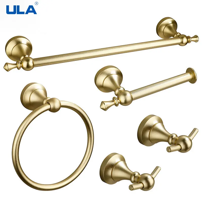 ULA Bathroom Shelf Hooks Hardware Set Robe Wall Hooks Towel Rail Bar Rack Shelf Tissue Paper Holder Black Gold Shelf Brushed