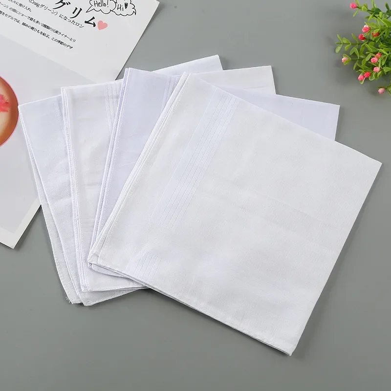 Male Square 35cm 100% Cotton White Table Satin Handkerchief Towboats Handkerchief Whitest  Pure DIY Blank Men Party Gift