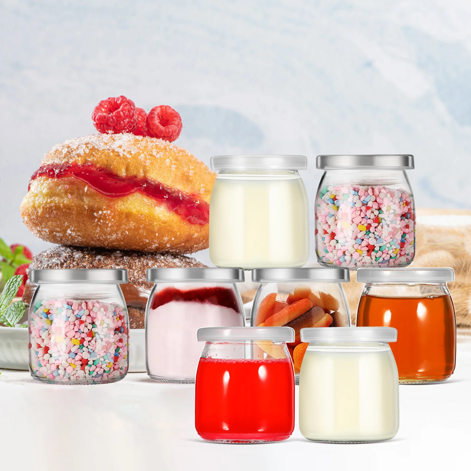 

12Pcs Mini Glass Jars Lids Yogurt Parfait Pudding Containers 200ml Pudding Cups Glass Food Containers with Lids