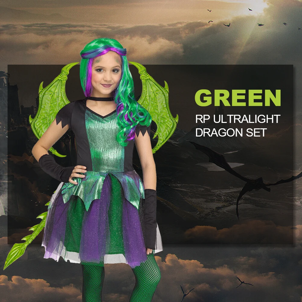 Kids Dragon Costume Cosplay Suit Carnival Party Mardi Gras Wing Costume Outfit Accessory Dinosaur Wings Dress Up Props