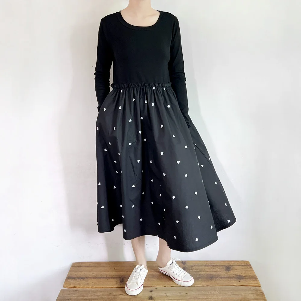 

Girls Dress Spring and Autumn New Korean Love Knitted Splicing Dress Fashionable and Casual Daily Temperament Wear