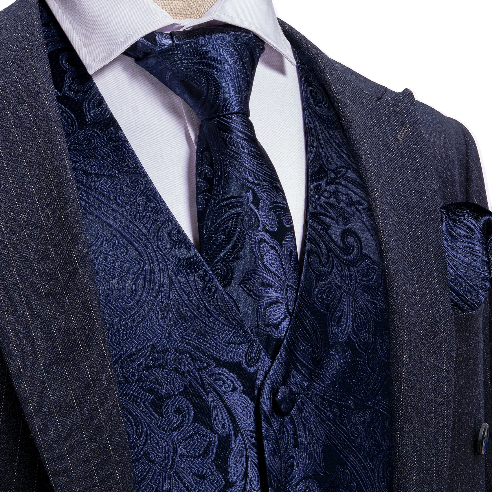Barry.Wang 100 Colors Silk Men Vest Jacquard Paisley Floral Waistcoat Tie Hanky Cufflinks Set Sleeveless Jacket Wedding Business