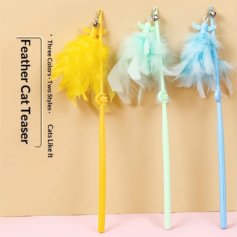 New Cat Toy Feather Teaser Wand Interactive Play Boredom Rel