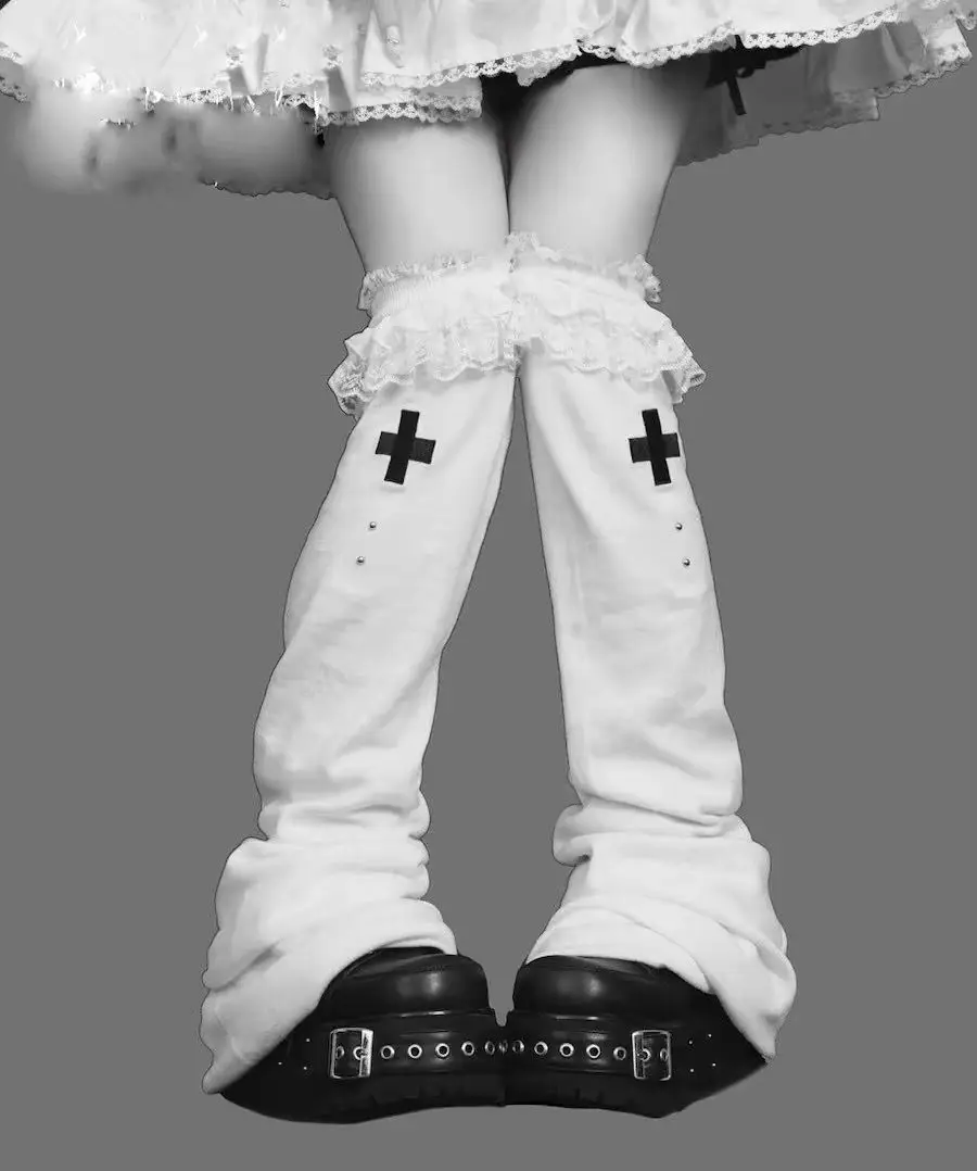 Harajuku Gothic Lolita Women Lace Knee Length Flare Pile Leg Socks Kawaii Leg Warmers Leg Cover Boots Socks Y2k Accessories