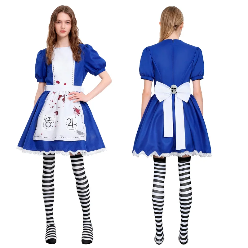 

Игра Алиса Косплей Костюм Алиса Возврат Экипировка Сумасшедшая Алиса Косплей Униформа Для Хэллоуина Взрослых Женщин Сценический Наряд