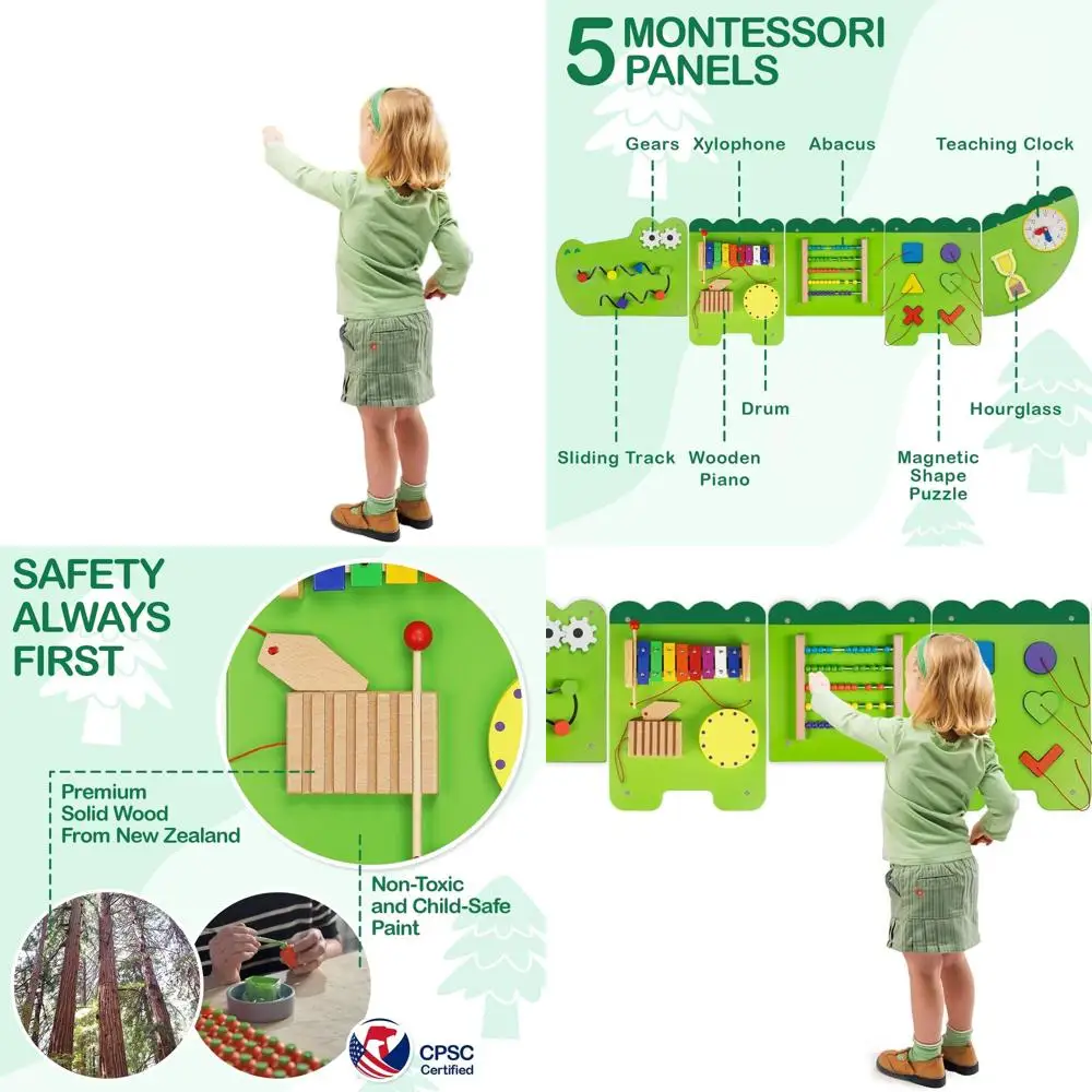 

Montessori Crocodile Busy Board: Sensory & Educational Activity Cube for Kids 6 Months+