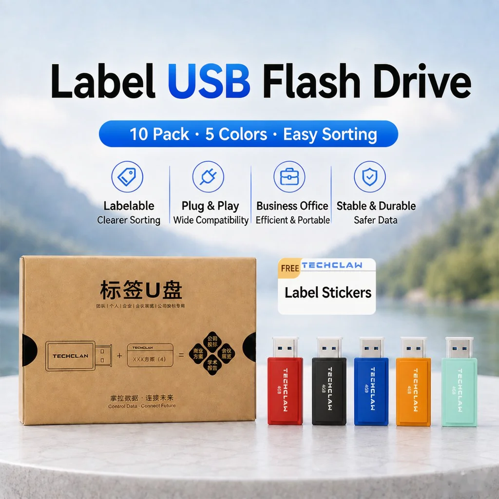 TECHCLAW Bulk 10 Pack FD1006 USB 2.0 Flash Drive 4GB 8GB Small Capacity USB Stick Plastic Pen Drive for Project Bidding Office