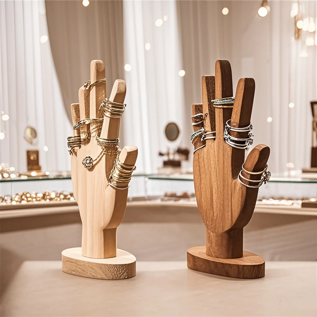 خشبية اليد شكل سوار الإسورة عرض موقف عارضة أزياء النخيل على شكل حلقة تخزين حامل سطح المكتب مجوهرات المنظمون #2
