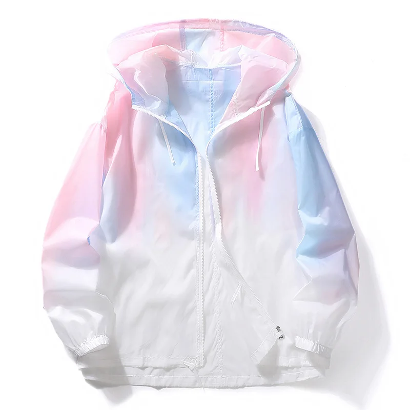 

Цветная солнцезащитная одежда для пар, свободная толстовка с капюшоном, мужская и женская летняя куртка с защитой от ультрафиолета, тонкая верхняя одежда