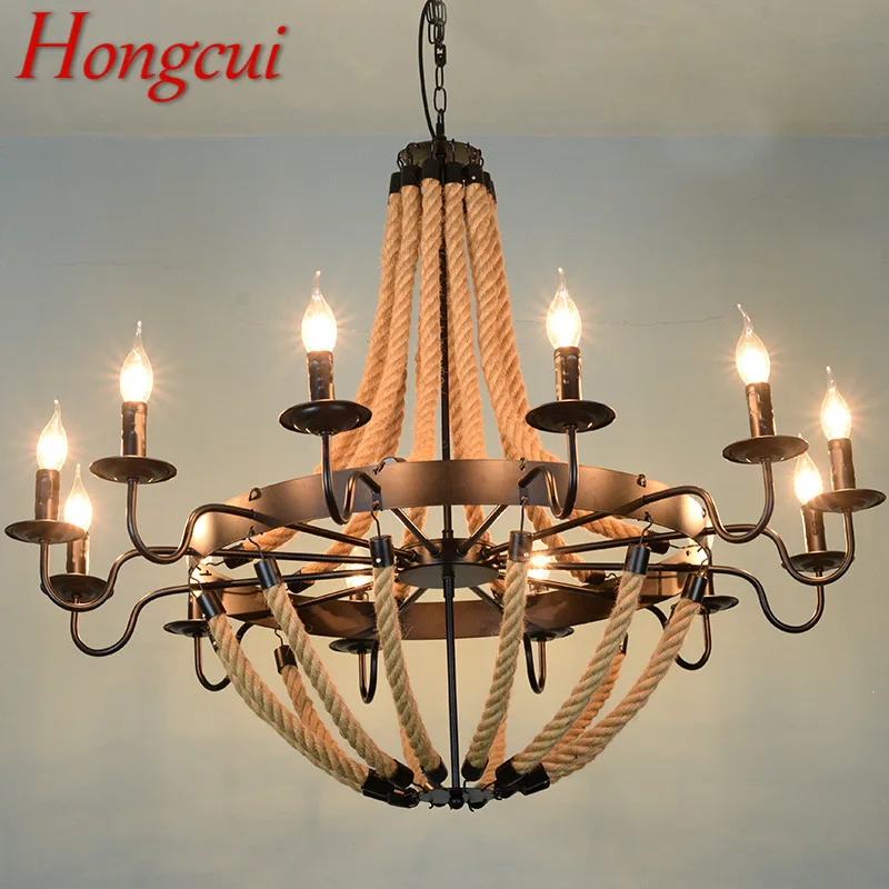 Hongcui American Style Retrohemp Rope Chandelier Nostalgic Loft Industrial Style Internet Cafe Restaurant Hot Pot Sho Chandelier