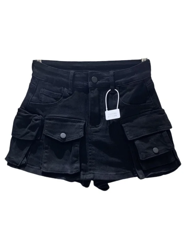 Rustic Distred Denim Wide Leg ort Pants High Waist Loose Fit Casual Sle Women's Autumn 2025 New Arrival A-Line  Skirt