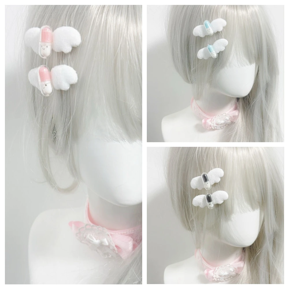 

Women Y2k Girl Harajuku Landmine Pill Hairpin With Angel Wing Subculture Gothic Side Clip Lolita Cosplay Props Hairgrips