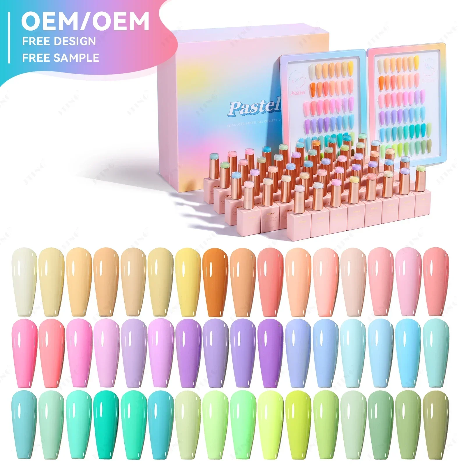 JTING new arrival popular summer collection pastel 48 colors nail gel polish box set free book OEM customize your own brand